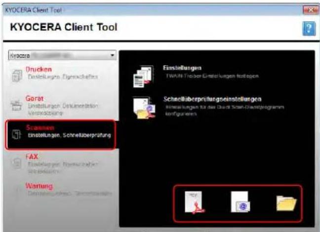 KYOCERA Client Tool KYOCERA Client Tool Drucken Einstellungen Eigenkapitalien Gerat Einstellungen Dokumentation Veränderung Scannen Einstellungen, Schnellüberprüfung FAX Einstellungen Eigenkapitalien Wartung Einstellungen, Schnellüberprüfung Einstellungen TWNN-Treiber-Einstellungen fortogen Schnellüberprüfungseinstellungen Einstellungen für das Quart-Techniklafprogramm kündigkeiten Pay @
