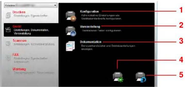 Krocrera Drucken Einstellungen, Eigenschaften Gerat Einstellungen, Dokumentation, Vorreinstellung Scannen Einstellungen, Schuldversprüfung FAX Einstellungen, Eigenschaften Wertung Dienstgegen und Rechnungen Konfiguration Administrative Einstellungen wie Gerdstückstandswerte konfigurieren. Voreinstellung Sachanplanab-Tatten konfigurieren. Dokumentation Derivatehandüblicher und Betriebstellungen anzigen 1 2 3 4 5