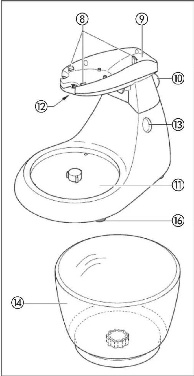 Technical diagram of a mechanical device with numbered parts for identification and assembly reference.