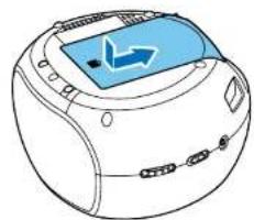 Illustration of a medical device with a blue screen and arrow symbol (no text or labels).