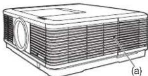 Technical line drawing of a projector with ventilation slots and a label (a) (no text or symbols on the diagram itself)
