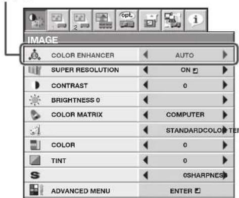 IMAGE COLOR ENHANCER AUTO SUPER RESOLUTION ON CONTRAST 0 BRIGHTNESS 0 COMPUTER COLOR MATRIX STANDARD COLOR TEI COLOR 0 TINT 0 SHARPNESS ADVANCED MENU ENTER
