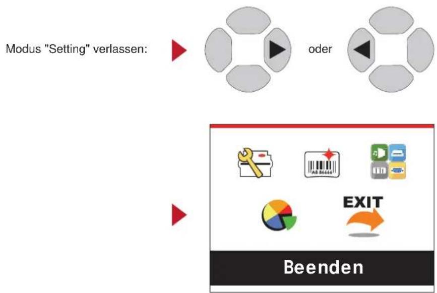 Modus "Setting" verlassen: oder Beenden