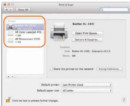 Print & Scan HP Color Laserjet 470... HP Photosmart S530... HP Clother HL-1433 Open Print Queue... Options & Supplies... Location: Kool: Brother HL-1433 - Cutamp print v5.2.3 Status: info Share this printer on the network Sharing Preferences... Default printer: Last Printer Used Default paper size: US Letter Click the lock to prevent further changes.