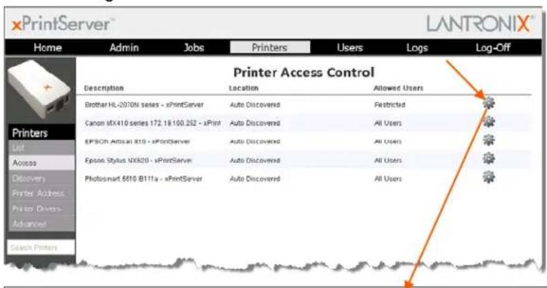 xPrintServer Home Admin Jobs Printers Users Logs Log-Off Printer Access Control Description Li2070N series - xPrintServer Location Allowed Users Brother HL-2070N series - xPrintServer Auto Discovered Festricted Canon MX410 series 172.19.100.252 - xPrint Auto Discovered All Users EPSON AutoScan 810 - xPrintServer Auto Discovered All Users Epson Stylus NX820 - xPrintServer Auto Discovered All Users Photosmart 6610 B111a - xPrintServer Auto Discovered All Users