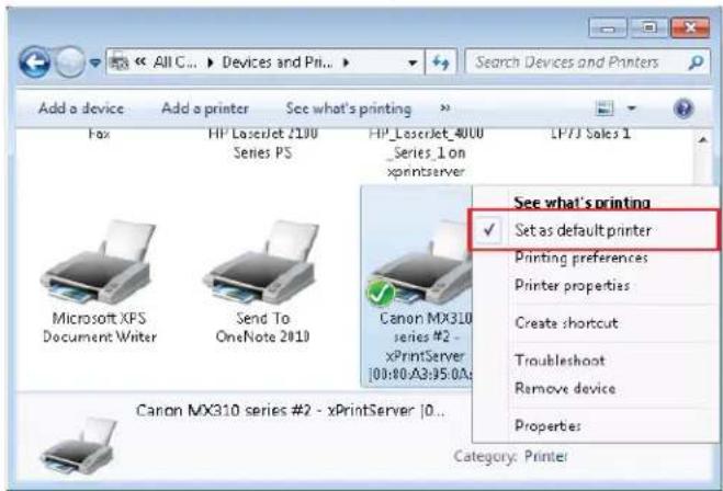 Add a device Add a printer See what's printing Fax HP LaserJet 2100 Series PS HP LaserJet 4000 Series_1 on xprintserver LP/3 Sales 1 Microsoft XPS Document Writer Send To OneNote 2010 Canon MX310 series #2 - xPrintServer [00:00 A3:95 0A- Canon MX310 series #2 - xPrintServer |0... Category: Printer See what's printing ✓ Set as default printer Printing preferences Printer properties Create shortcut Troubleshoot Remove device Properties