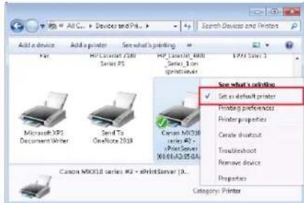 Add a device Add a printer See what's printing HP1 Version 2000 Series PS HP1 Version_4000 Series_1 on productset HP2 Series 1 Microsoft XP5 Document Writer Send To OneNote 2019 Canon MC0318 series #2 - xPrintServer N161LQ-05DA Canon MC0318 series #2 - xPrintServer (0... See what's solution ✓ Set in default printer Printing preferences Printer properties Create shortcut Troubleshoot Remove device Properties Category: Printer