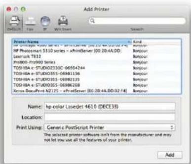 Add Printer Poster Name: And HP Photogram 5510 series - xHindServer (00.20-4A.DD) Lexmark TE32 Pro800 Pro900 Series TOSHBA e-STUDIO330C-06954244 TOSHBA e-STUDIO355-06981156 TOSHBA e-STUDIO355-06982125 TOSHBA e-STUDIO355-06986268 Serus DocuPrint N2125 - xHindServer (00.20-4A.DD.02.14) Name: hp color LaserJet 4610 (DECE38) Location: Print Using: Generic PostScript Printer The selected printer software isn't from the manufacturer and may not let you use all the features of your printer. Add