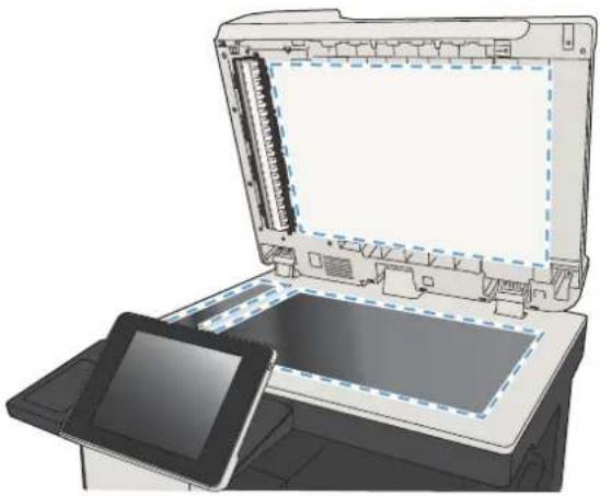 HP LaserJet Enterprise MFP M725dn - Überprüfen des Scannerglases auf Verschmutzung oder Schmierstellen - 3