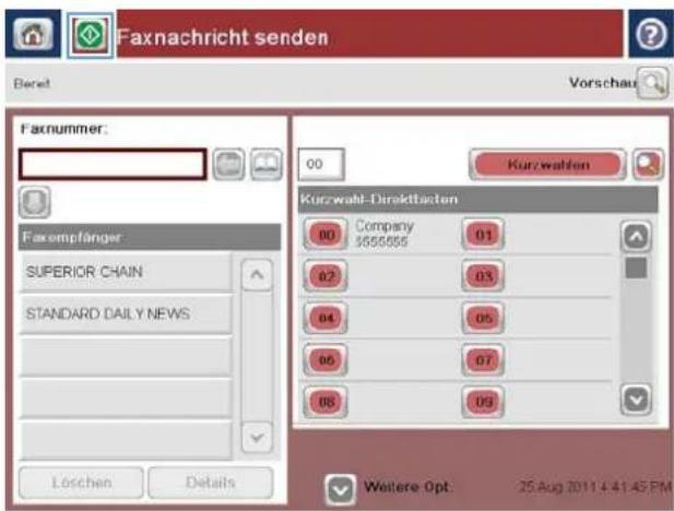 Faxnachricht senden Beret Vorschau Faxnummer: 00 Kurzwahlen Faxempfänger SUPERIOR CHAIN STANDARD DAILY NEWS Löschen Details Kurzwahl-Direktlasten 80 Company 355555 01 82 03 84 05 86 07 88 09 Weitere Opt: 25 Aug 2011 4:41:45 PM