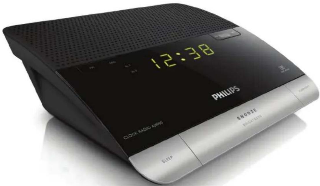 PHILIPS 12:38 CLOCK RADIO AMOS SNOOZE RICHEN WOODS SLTEP SINCHINI