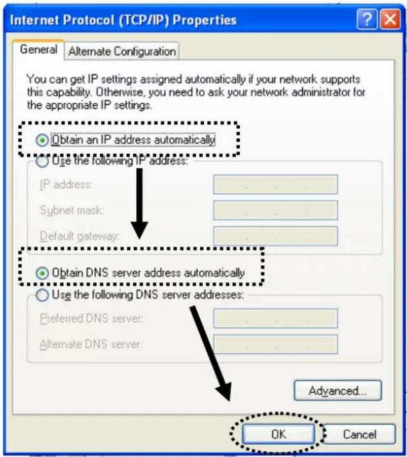 Internet Protocol (TCP/IP) Properties General Alternate Configuration You can get IP settings assigned automatically if your network supports this capability. Otherwise, you need to ask your network administrator for the appropriate IP settings. Obtain an IP address automatically Use the following IP address: IP address: Subnet mask: Default gateway: Obtain DNS server address automatically Use the following DNS server addresses: Preferred DNS server: Alternate DNS server: Advanced... OK Cancel