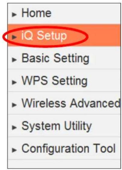 Home iQ Setup Basic Setting WPS Setting Wireless Advanced System Utility Configuration Tool