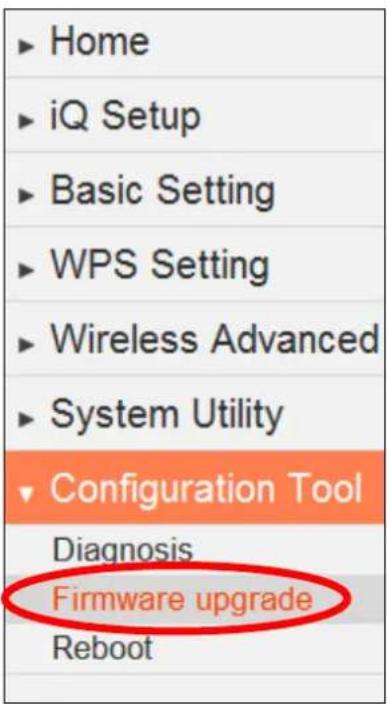 Home iQ Setup Basic Setting WPS Setting Wireless Advanced System Utility Configuration Tool Diagnosis Firmware upgrade Reboot