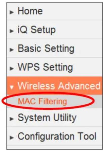 Home iQ Setup Basic Setting WPS Setting Wireless Advanced MAC Filtering System Utility Configuration Tool