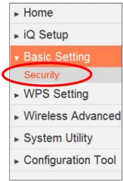 Home iQ Setup Basic Setting Security WPS Setting Wireless Advanced System Utility Configuration Tool
