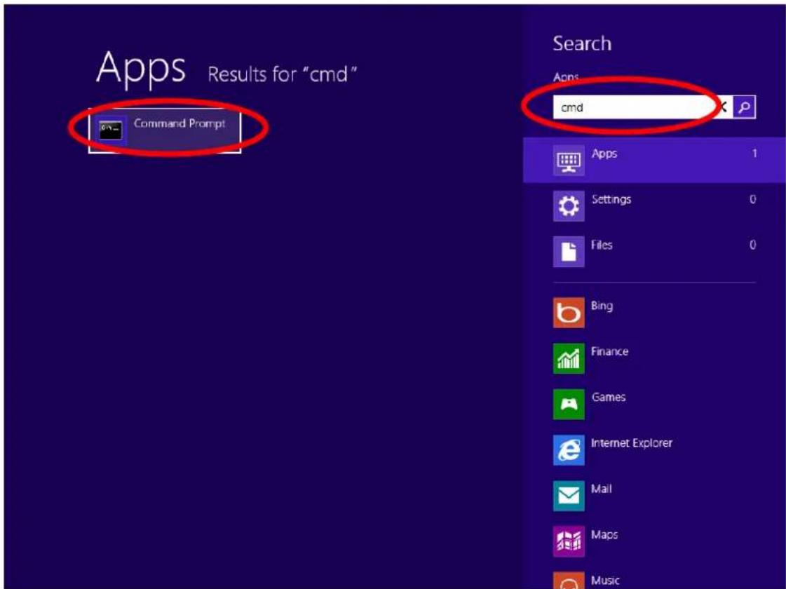 Apps Results for "cmd" Command Prompt Search Apps cmd Apps 1 Settings 0 Files 0 Bing Finance Games Internet Explorer Mail Maps Music