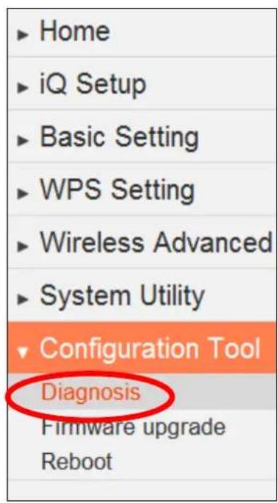 Home iQ Setup Basic Setting WPS Setting Wireless Advanced System Utility Configuration Tool Diagnosis Firmware upgrade Reboot