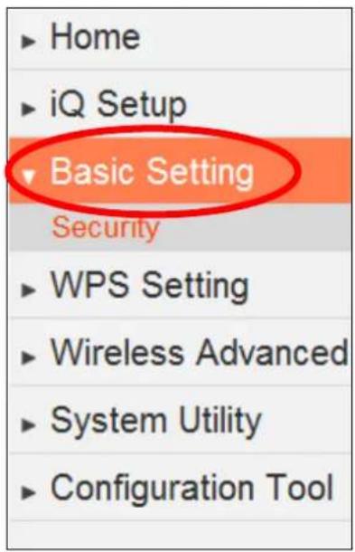 Home iQ Setup Basic Setting Security WPS Setting Wireless Advanced System Utility Configuration Tool