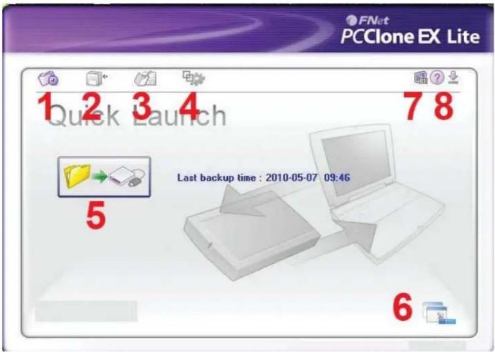 Fantec DB-228U3 - Verwenden der Backup Software – Hauptmenü - 1