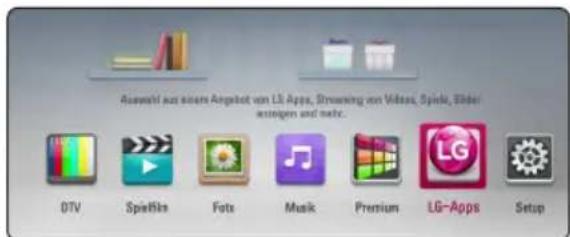 Auswahl aus einem Angebot von LG Apps, Streaming von Video, Sport, Slider anzeigen und mehr. DTV Spotify Fotos Music Premium LG-Apps Setup