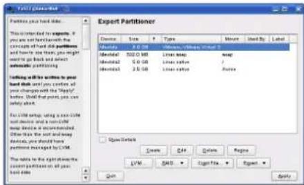 Expert Partitioner Device Size Type History Window Help Device 1.0 GB Linear mode Device 50.0 GB Linear mode Device 5.0 GB Linear mode / Device 2.0 GB Linear mode / □ Open/Close Draw Ctrl Copy Print LVM SARS - Cigar File - Export Apply