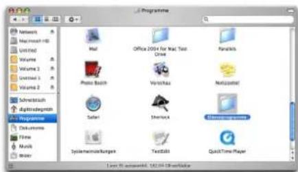 Programme Network Mac Host HD United Volume 1 Volume 2 Schwartz digitrispraktik Programme Dokumente Time Mail Water Mail Office 2004 for Mac Test Drive Parlorik Photo Dock Varchka Netzostat Saher Sherock Systematiclungen TextStift QuickTime Player