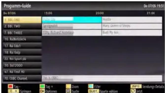 Programm-Guide Do 07/06 19:31 Do 07/06 19:00 20:00 21:00 1. BÄLONE 2. BBC TWO 3. BBC THREE 16. RaiNotizie24 17. Rai Edu1 18. Rai Gulp 22. Rai Sport plö 50. SAT2000 47. Rai Test HD 70. CBBC Channel This is CBBC Tag - G B Springen Tag + OK Optionen Zoom Suche Filter SUBT. Sparte wählen INF CD Sendungs-Details Jetzt