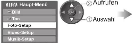 VISA Haupt-Menu Bild Ton Foto-Setup Video-Setup Musik-Setup ② Aufrufen ① Auswahl