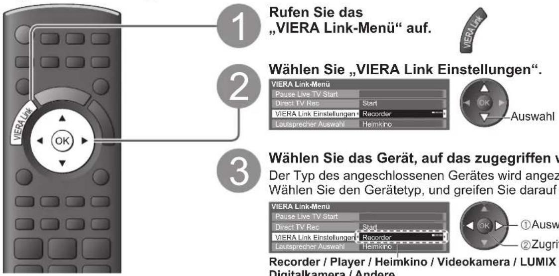 PANASONIC Viera TX-P50GW20 - Menüsteuerung eines angeschlossenen Gerätes über die VIERA-Fernbedienung VIERA Link Einstellungen - 1
