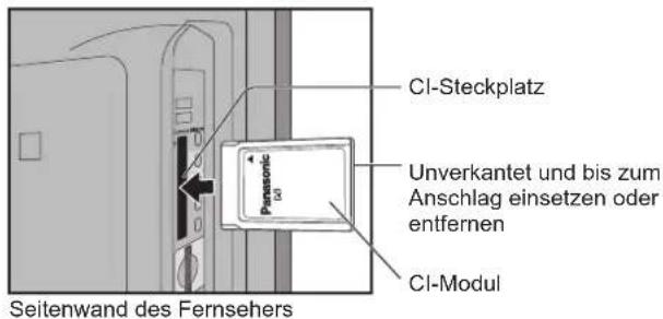 CI-Steckplatz Unverkantet und bis zum Anschlag einsetzen oder entfernen CI-Modul Seitenwand des Fernsehers