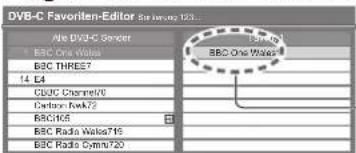 DVB-C Favorite-Editor Service Manager 103... Ave DVD-C Sender BBC One World BBC THREE? 14 E4 CBOC Channel/V Carbon Web72 BBC165 BBC Radio Waics715 BBC Radio Cymm720 BBC One World