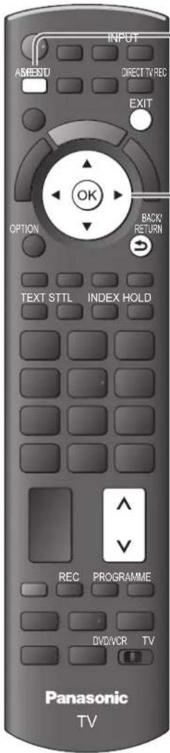 INPUT ASMENU DIRECT TV REC EXIT OPTION BACK RETURN TEXT STTL INDEX HOLD REC. PROGRAMME DVD/VCR TV Panasonic TV
