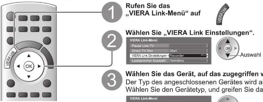 PANASONIC Viera TX-P54Z1E - Menüsteuerung eines angeschlossenen Gerätes über die VIERA-Fernbedienung VIERA Link Einstellungen - 1