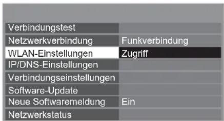Verbindungstest Netzwerkverbindung Funkverbindung WLAN-Einstellungen Zugriff IP/DNS-Einstellungen Verbindungseinstellungen Software-Update Neue Softwaremeldung Ein Netzwerkstatus