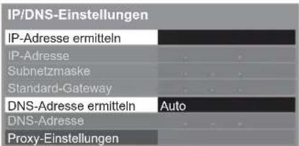 IP/DNS-Einstellungen IP-Adresse ermitteln IP-Adresse Subnetzmaske Standard-Gateway DNS-Adresse ermitteln Auto DNS-Adresse Proxy-Einstellungen