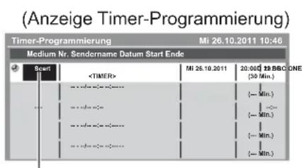 (Anzeige Timer-Programmierung) Timer-Programmierung Mi 26.10.2011 10:46 Medium Nr. Sendername Datum Start Ende Start MI 26.10.2011 20:00(29) BBC ONE (30 Min.) {— Min.} {— Min.} {— Min.} {— Min.}