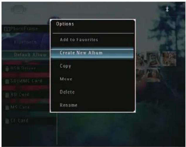 Options Add to Favorites Create New Album Copy Move Delete Rename
