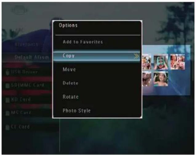 Options Add to Favorites Copy Move Delete Rotate Photo Style