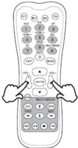 OFF VGA 1 HDMI-1 4 AV 7 EXIT DV 2 HDMI-2 5 YFP2P 8 MUTE 0 ON DF 3 SDI 6 MULTI-MEDIA 9 MCNU VOL- 1 VOL+ ENTER OK MULTI-MEDIA RRC PREV ↔ REV +/- + NEXT FWD