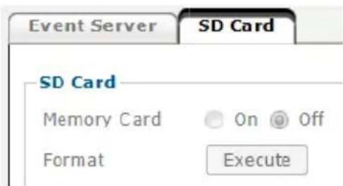 Event Server SD Card SD Card Memory Card On Off Format Execute