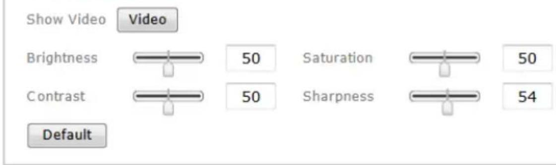 Show Video Video Brightness 50 Saturation 50 Contrast 50 Sharpness 54 Default