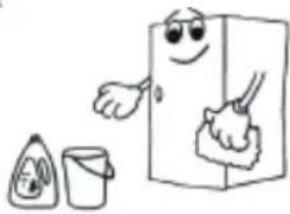 Cartoon illustration of a smiling refrigerator with hands reaching toward a cup, no text or symbols.