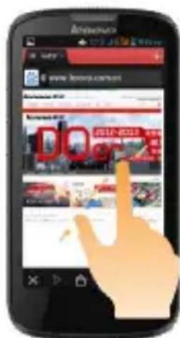 Mobile app screenshot showing a news app interface with headlines and a hand pointing at a video thumbnail.