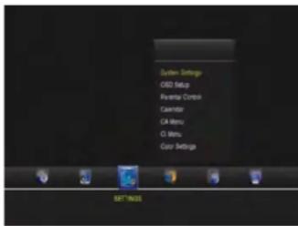 System Settings CDD Setup Reversa Control Calendar CA Menu CI Menu Audio Settings