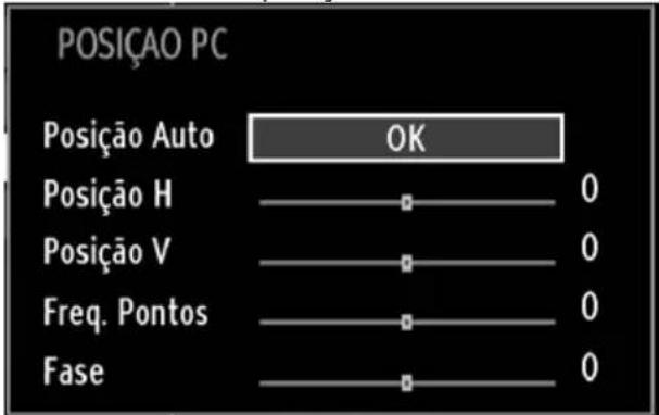 POSIÇÃO PC Posição Auto OK Posição H 0 Posição V 0 Freq. Pontos 0 Fase 0