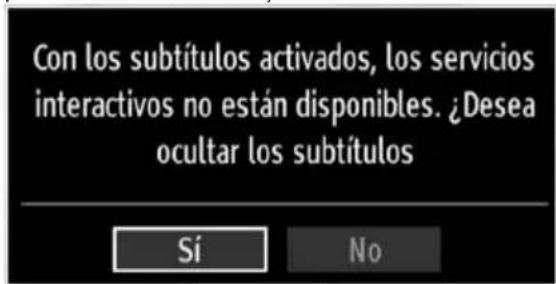 Con los subtítulos activados, los servicios interactivos no están disponibles. ¿Desea ocultar los subtítulos Sí No