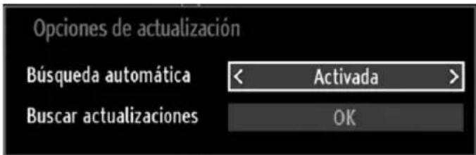 Opciones de actualización Búsqueda automática < Activada > Buscar actualizaciones OK