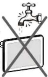 Safety warning symbol showing a faucet above a device with crossed-out lines indicating prohibition or exclusion.