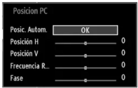 Posicion PC Posic. Autom. OK Posición H 0 Posición V 0 Frecuencia R... 0 Fase 0